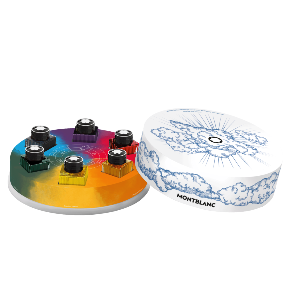 علبة دائرية للأحبار، تُعيد تشكيل عجلة الألوان المتماثلة التي ابتكرها غوته